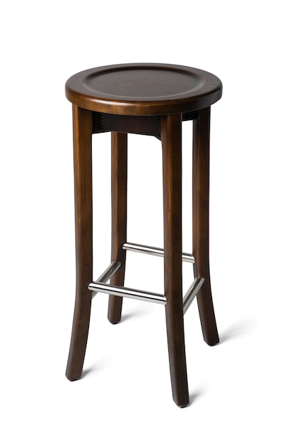 High wooden bar stool isolated on white