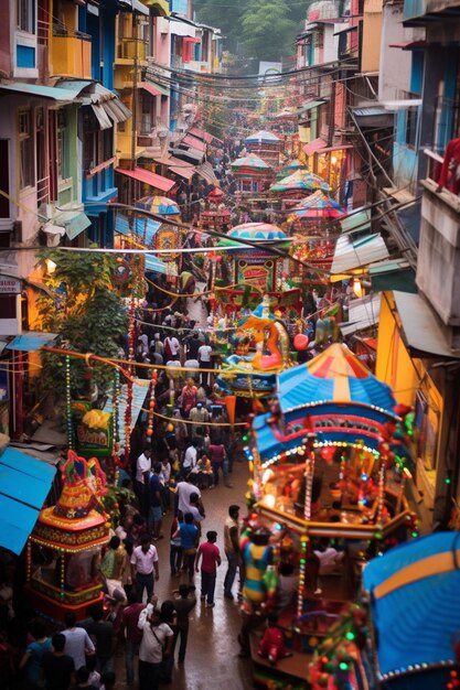 a highangle scene of a Ram Navami street fair