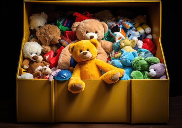 Photo a highangle shot of a donation box overflowing with colorful toys capturing the joy and