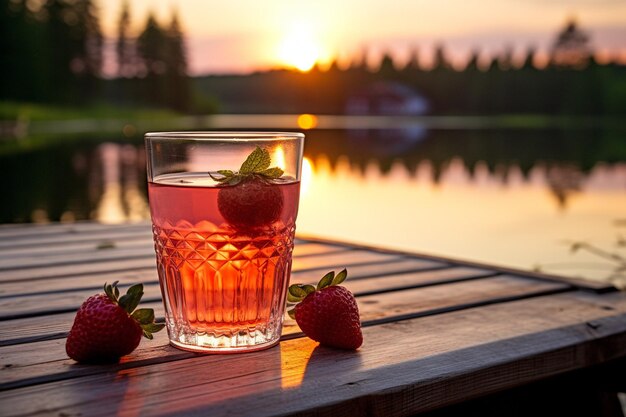 Highangle shot of a glass pitcher filled with vibrant red strawberry juice