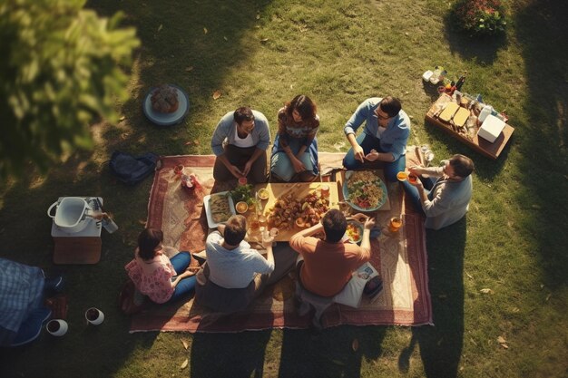 Photo highangle shot of a minority family enjoying a generative ai