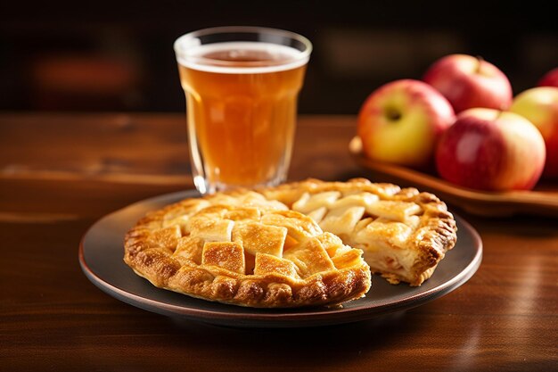 Photo highangle shot of sliced apples and a glass of apple juice on a wooden table