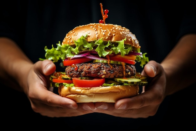 Photo highangle shot of a veggie burger served with a stack of crispy kale chips