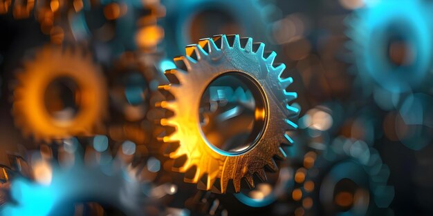 highangle view of synchronized gears representing efficient data processing concept data processing synchronized gears highangle view efficiency technology