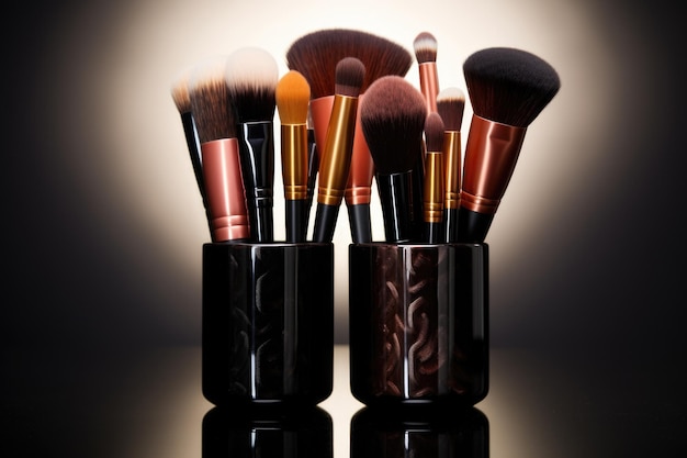 Highend makeup brushes aimed at an angle