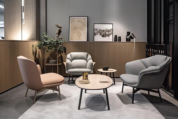 Highend scandinavian furniture store with sleek designs and luxurious fabrics