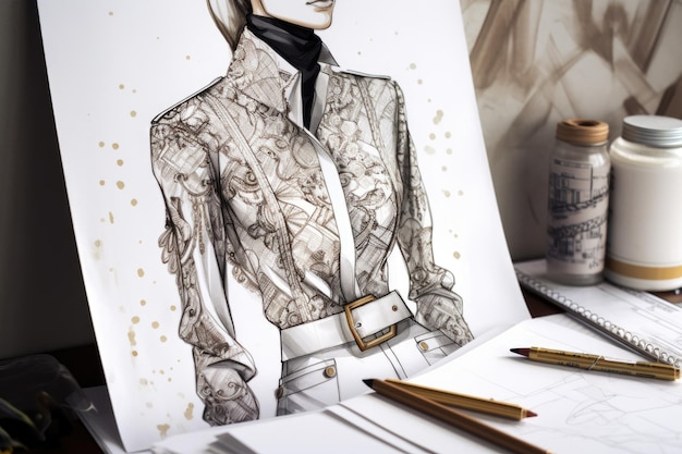 Photo highfashion outfit sketched in detail and ready for the runway created with generative ai