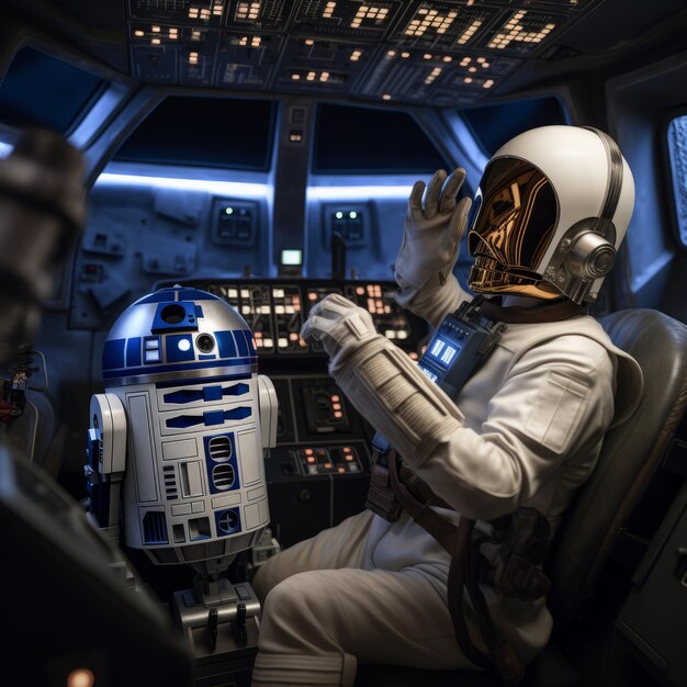 Photo a highflying adventure pilot and r2 take to the skies