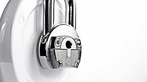 Photo highkey lighting padlock closeup on white background