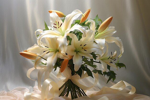 Photo highkey photograph of a lily bouquet against a white backdrop for a minimalist feel