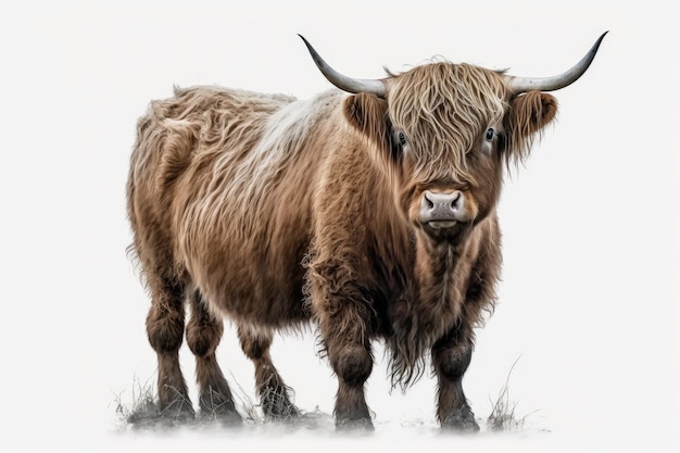 Крупный рогатый скот Хайленд изолированная шотландская корова на белом фоне