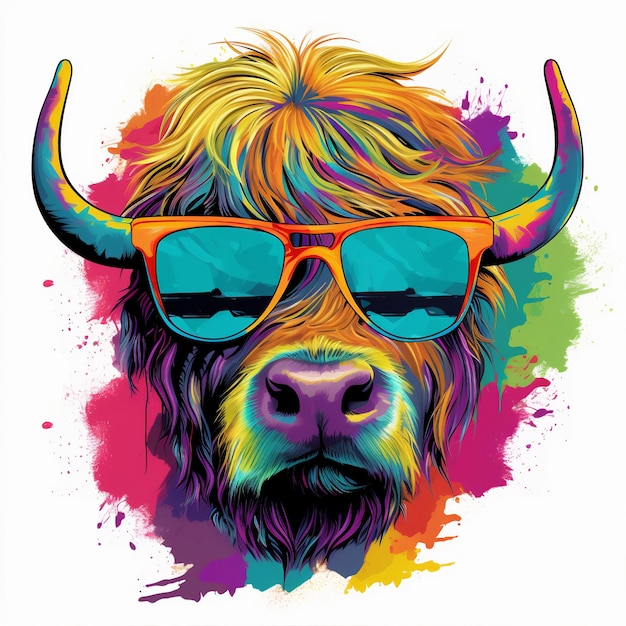 Foto highland cow in stile pop art ai generato