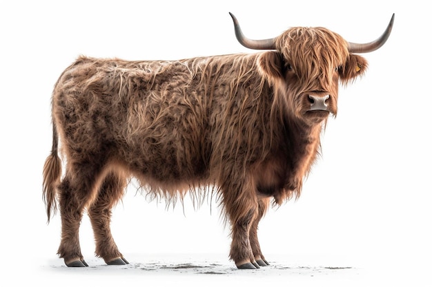 Highland cow on white background created with generative AI