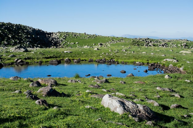 Горное озеро на зеленом естественном фоне в Артвине