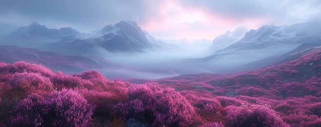 A Highland Moor Covered In Heather Mist Background