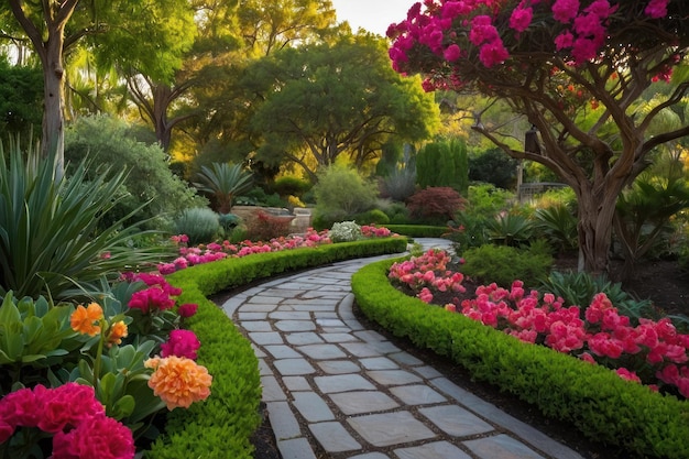 Выделите красоту спокойного сада в полном цвете