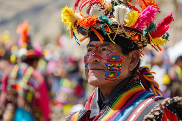 Highlight the culture of a Peruvian Inti Raymi fes generative ai