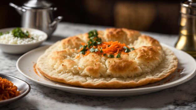 Photo highlight the fluffy and airy texture of bhature with a closeup shot placing them on a clean white