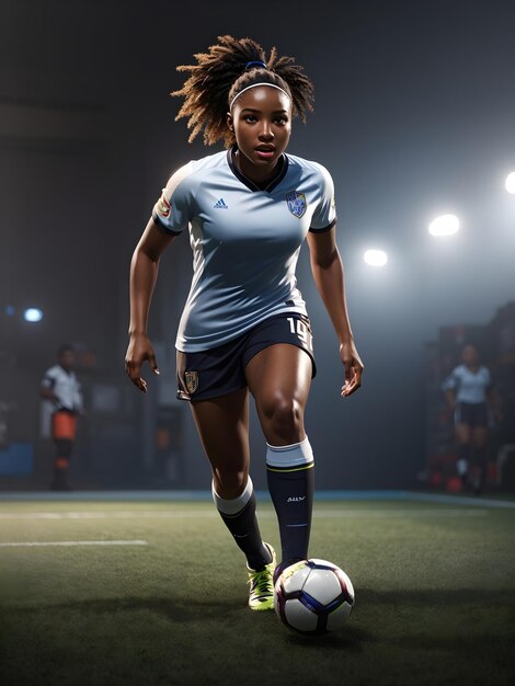 Highlight a Women Soccer player in action generated ai