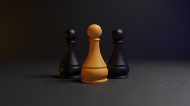 Highlighted chess pawn Concept of leadership and prominence Centered 3D rendering illustration