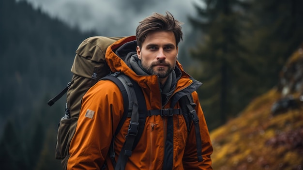 A highly attractive guy is going on an autumn hike