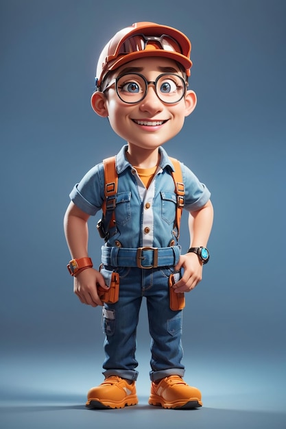 Highly detailed 3D engineer cartoon character