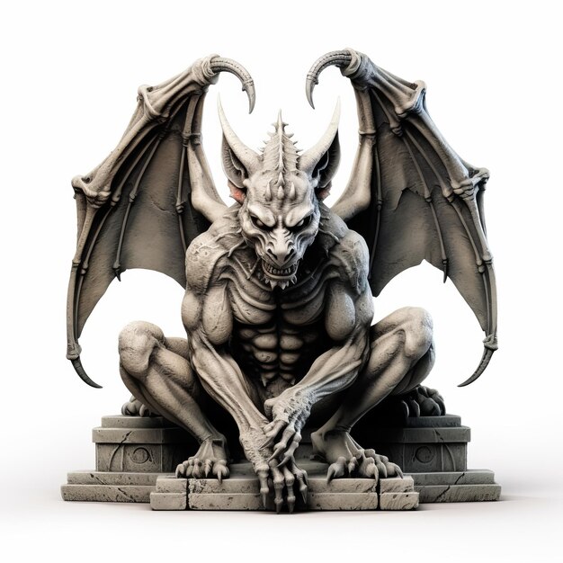 고도로 상세한 3d Gargoyle 동상 고립 된 색 배경