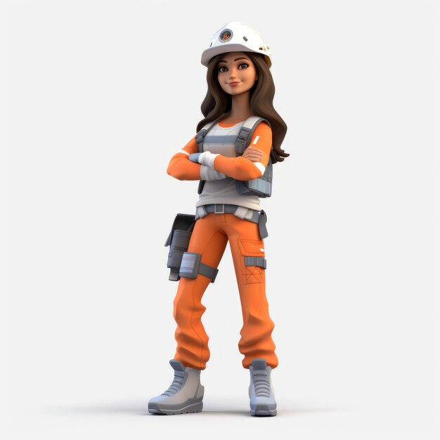 Highly Detailed 3d Layla Emergency In Orange Suit Industrial Design