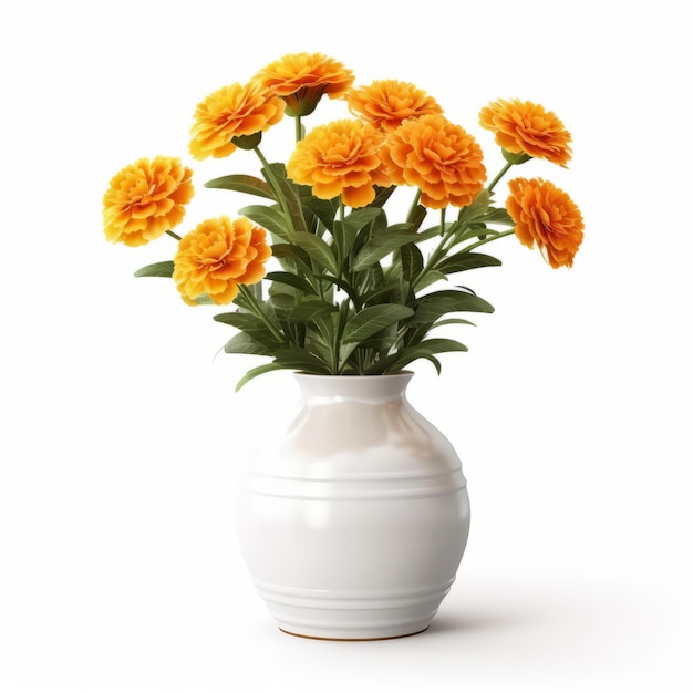 Highly Detailed 3d Marigold Flowers In Modern Ceramic Vase