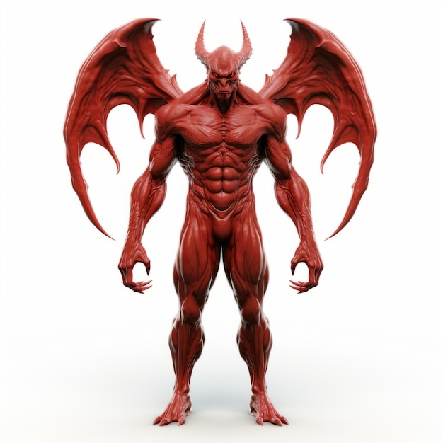 Highly Detailed 3d Red Demon With Wings And Strong Shoulders