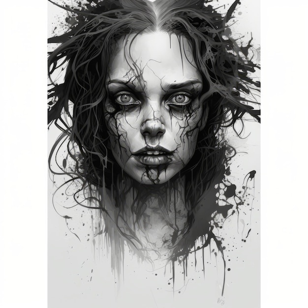 Premium AI Image | Highly Detailed Black And White Gothcore Woman Portrait