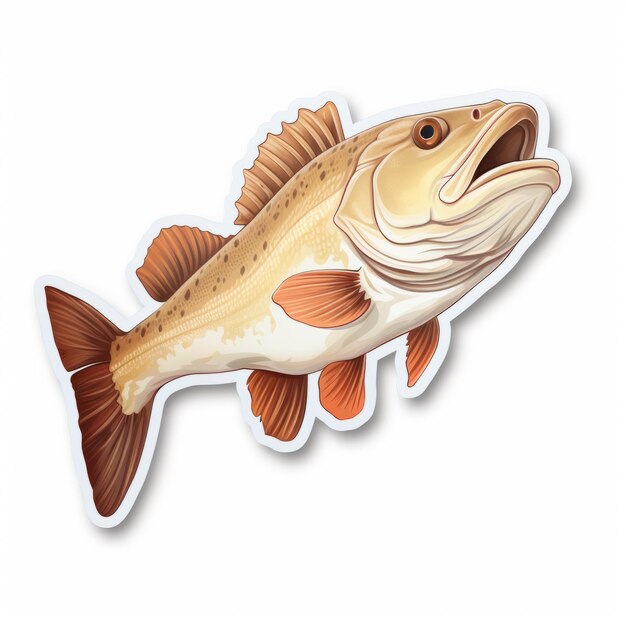 Photo highly detailed brown bass sticker with hyperrealistic water illustration