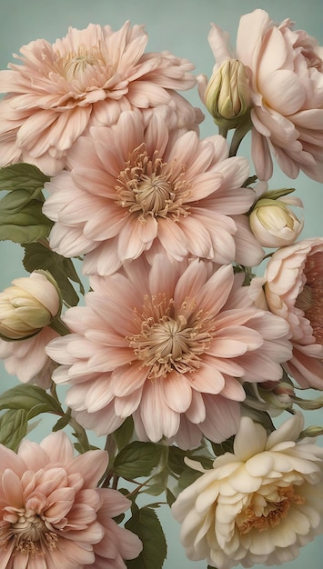 Highly detailed close up realistic flowers Vintage