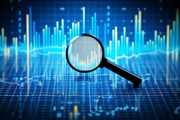 Photo highly detailed closeup of a magnifying glass examining a graph board generated by ai