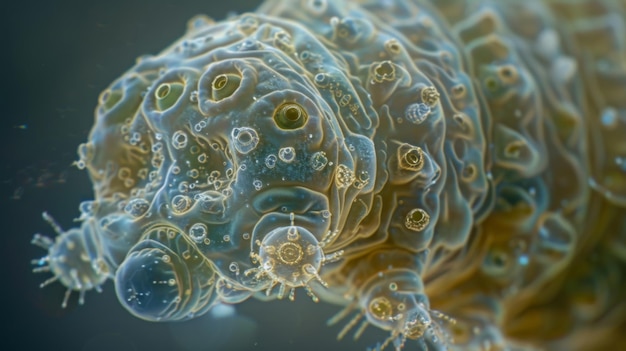 Photo a highly detailed closeup of a tardigrades skin revealing the complex structure of its exoskeleton
