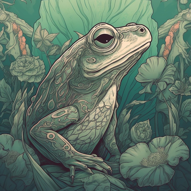 highly detailed cute frog very detailed head comic cove