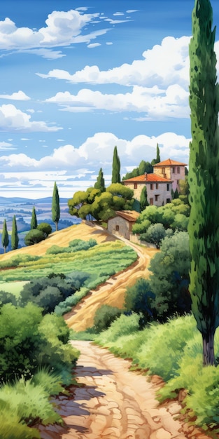 이탈리아 르네상스 리바이벌 스타일의 시골의 매우 상세한 디지털 그림