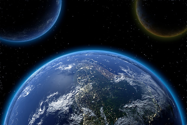 Photo highly detailed earth planet in galaxy