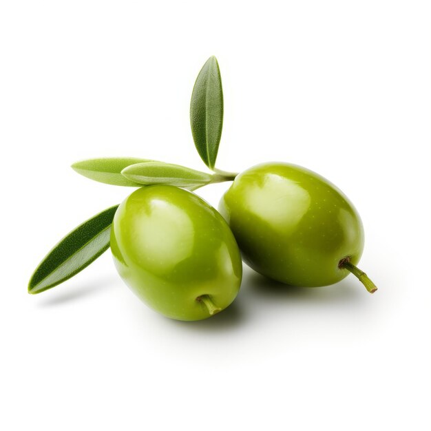 Highly Detailed Foliage Two Green Olives On White Background