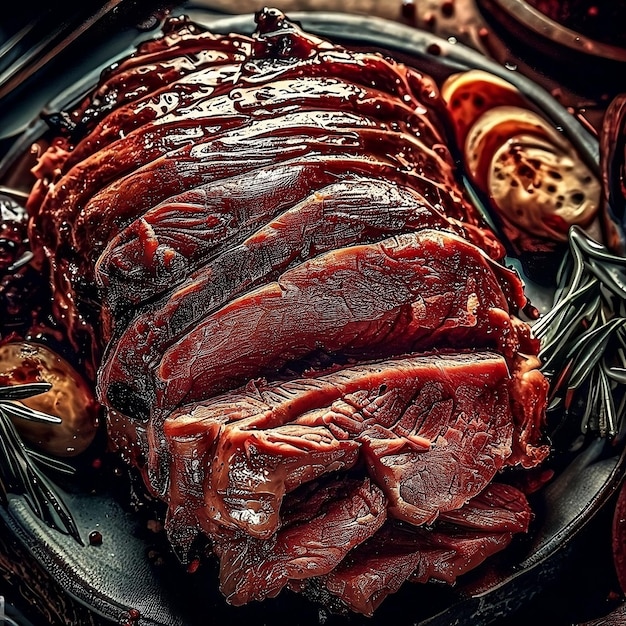 Highly detailed fried meat top view on plate by Ai