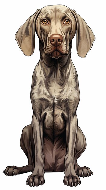 Highly Detailed Front View of a Sitting Weimaraner