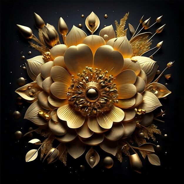 高度に細かい金色 豪華な花 抽象的な背景