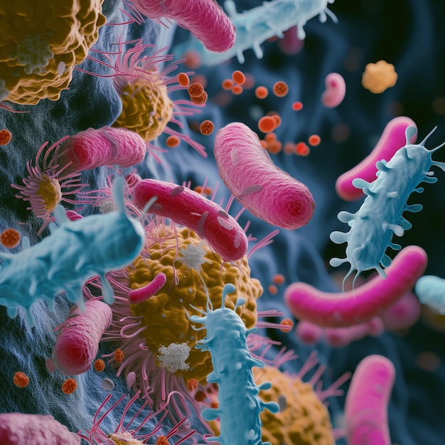 Photo a highly detailed illustration of bacteria with flagella