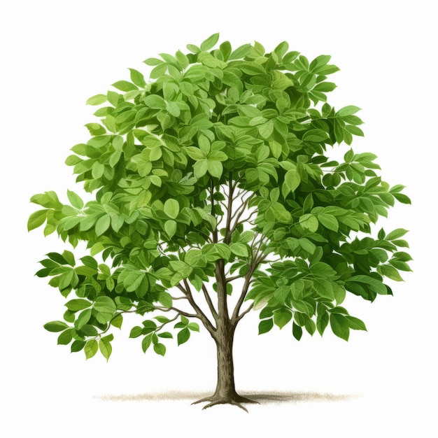 Highly Detailed Illustration Of A Green Tree With Leaves On A White Background