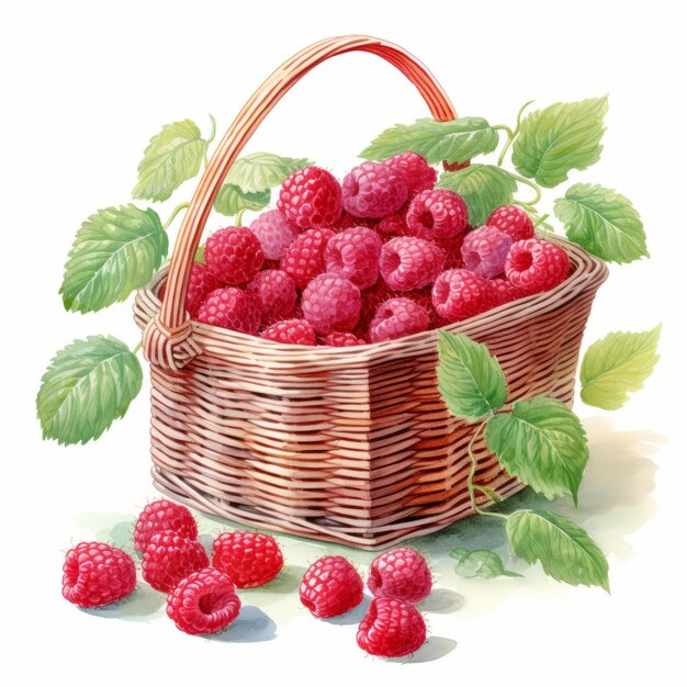 Highly Detailed Illustrations Of A Basket Full Of Raspberries