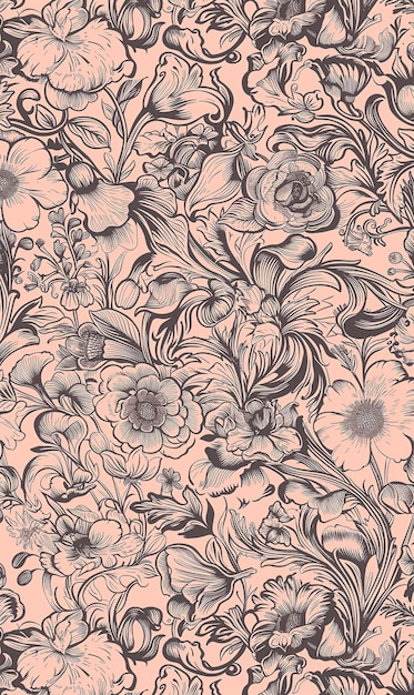 highly detailed monochrome floral pattern