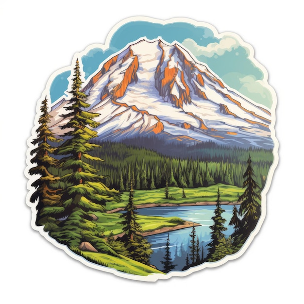 Highly Detailed Mount Rainier Sticker Realistic Mountain Scene