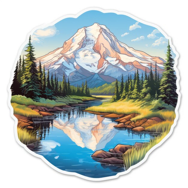 Highly Detailed Mount Rainier Sticker With Sublime Wilderness Illustration