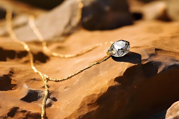 Highly Detailed Photo of a Diamond Sparkling on Gold