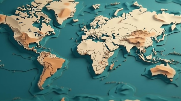 Foto mappa politica altamente dettagliata del mondo con confini nazionali generativa ai